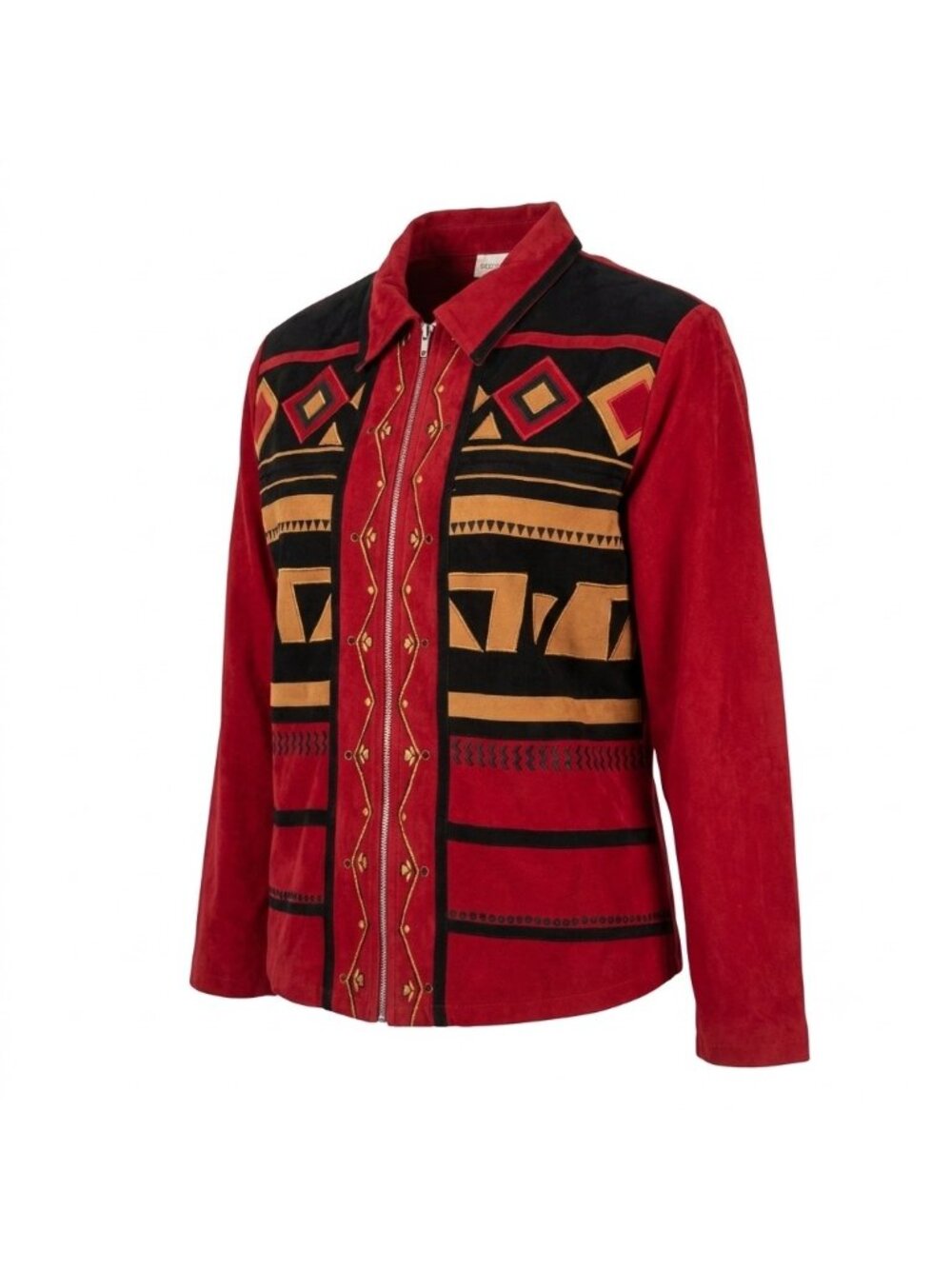 Nouveau Monde Plus Women's Red Geometric Embroidered Zip-Up Jacket Size 2X